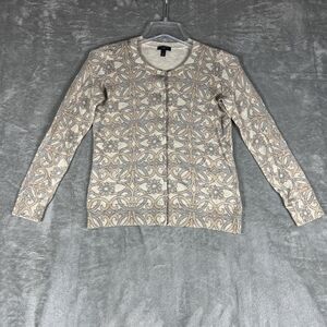TALBOTS Womens Floral Long sleeves Button Down Cardigan Size‎ P Metallic Glitter